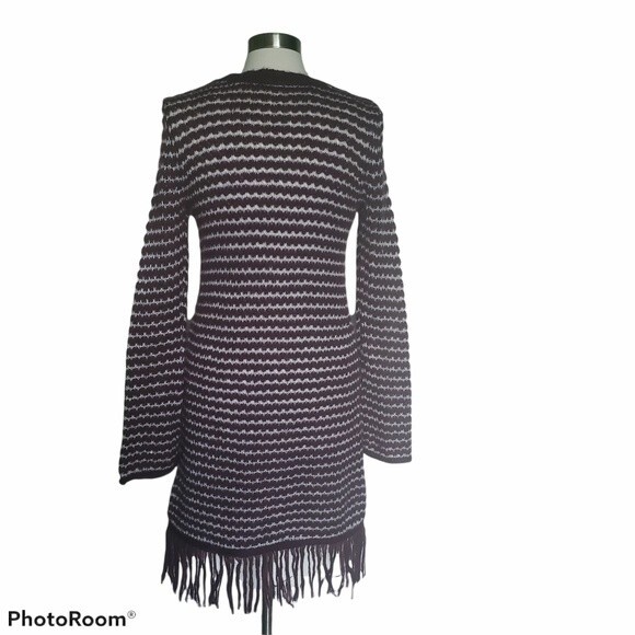 DECREE Maroon Stripe Duster Fringe Sweater - L - Picture 5 of 12